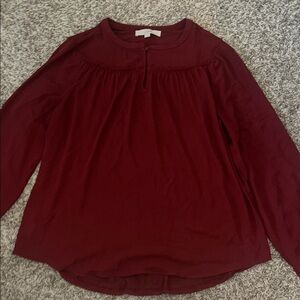 Loft Women's Long Sleeve Gathered Yoke Top - Burgundy
